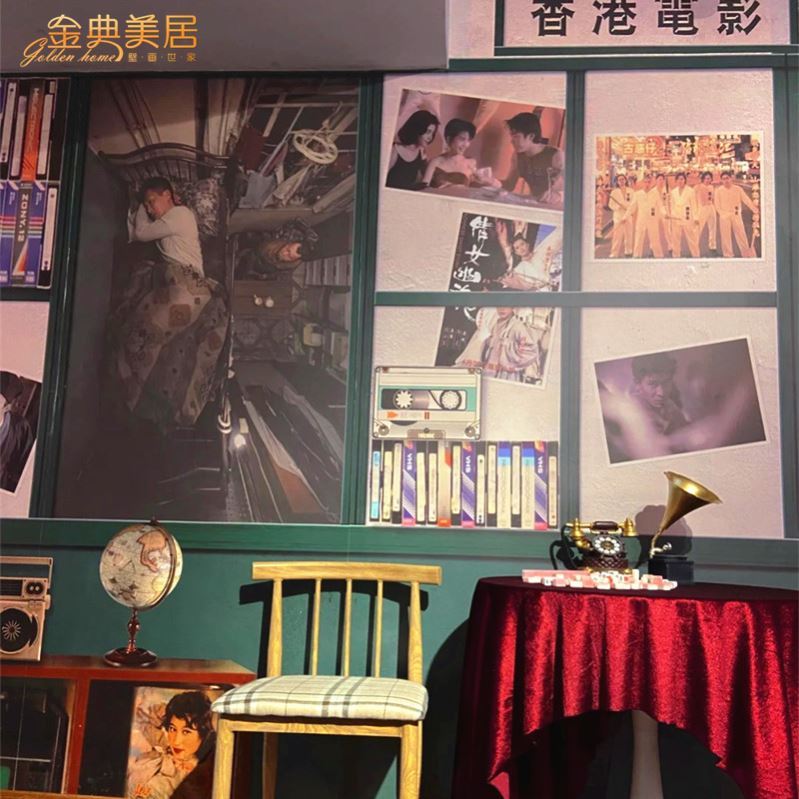 复古港式茶餐厅奶茶店墙纸80年代香港明星海报壁画港风剧本杀壁纸