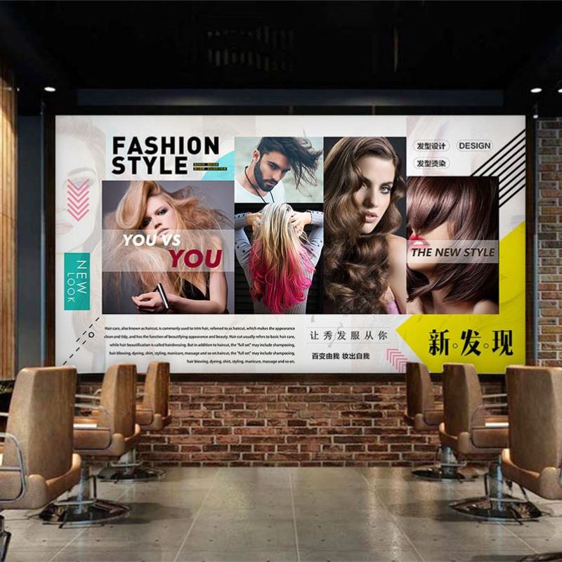 时尚美发造型海报壁纸沙龙发廊墙面装饰壁画理发店前台背景墙墙纸图片