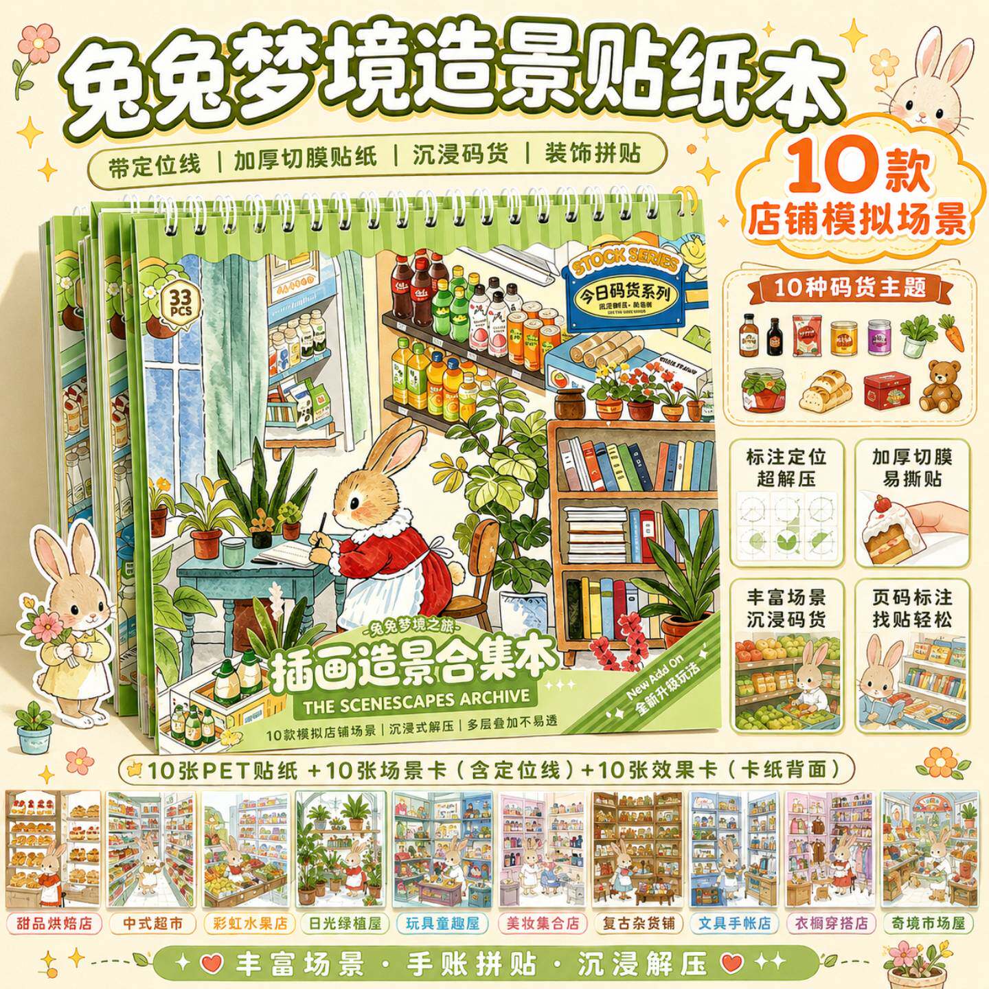 兔兔梦境造景贴纸10款不同场景