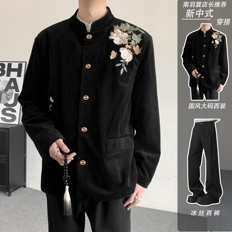 牡丹蝴蝶刺绣灯芯绒西装外套