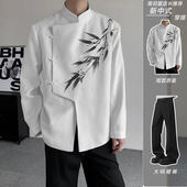 立领斜襟盘扣西装 套装 大码 新中式 白色中山装 结婚登记国风礼服外套