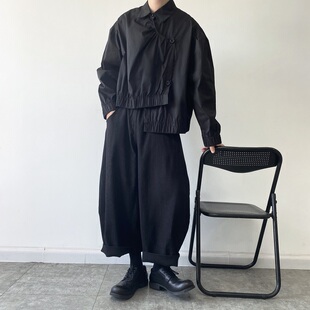 百褶长裙黑武士阔腿裙裤 暗黑系裤 子男小众设计感痞帅暗黑系男装