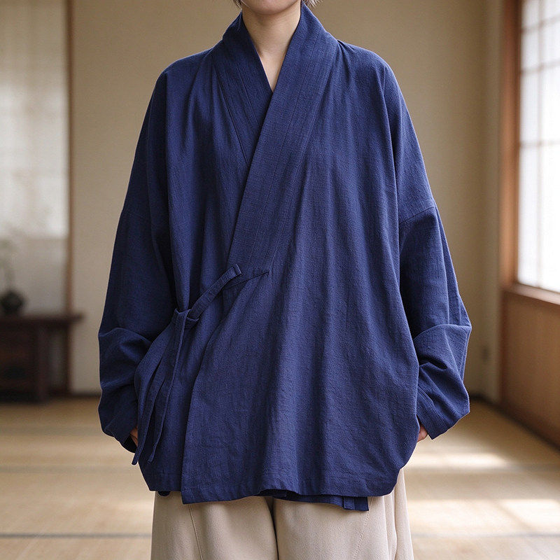 纯棉明制汉服男女款中国风交领右衽禅意居士服宽松新中式大码道袍