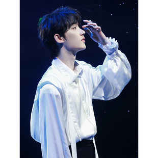 丁程鑫明星同款白色珍珠衬衣小众设计高级感舞台演出冰丝衬衫大码