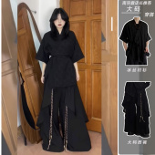 道袍衬衫 短袖 套装 男高级感改良唐装 一套 新中式 汉服裙裤 国风男装