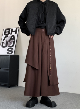美拉德不规则裙裤男设计感小众假两件裤子山本风黑武士大码阔腿裤