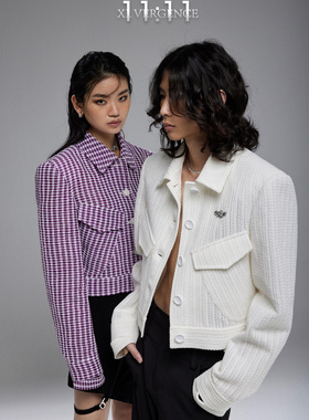 “张杰/周洁琼/周柯宇“同款原创设计白色编织牛仔式夹克