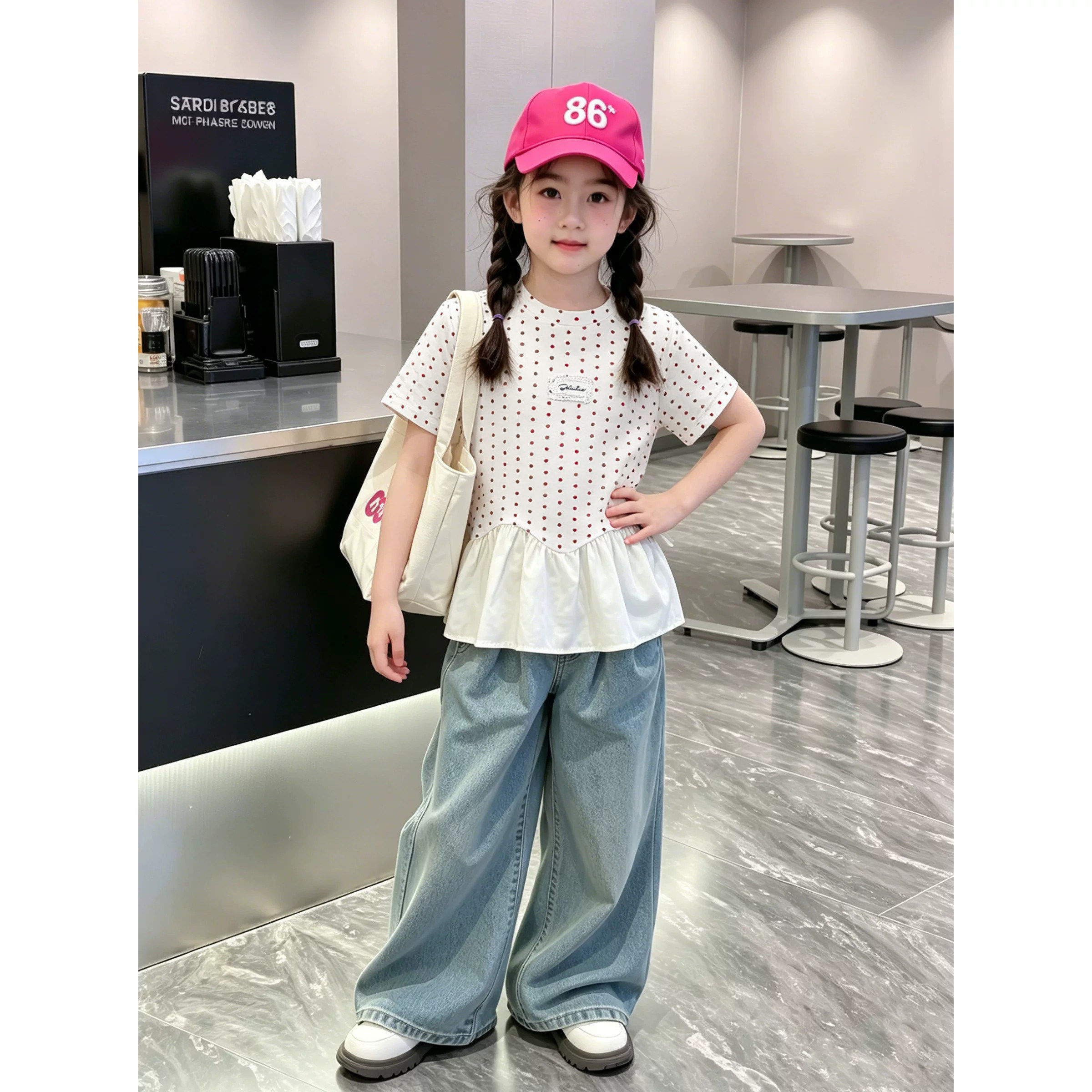 女童短袖t恤2026夏季新款荷叶边撞色女宝宝洋气上衣拼接女孩棉装