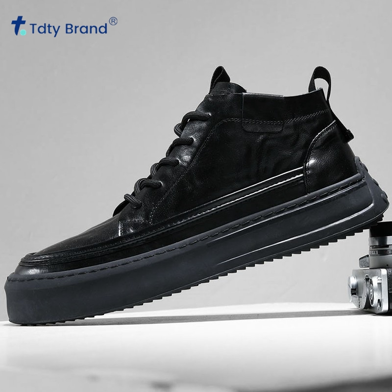 真皮黑色高帮鞋秋冬时尚百搭男鞋