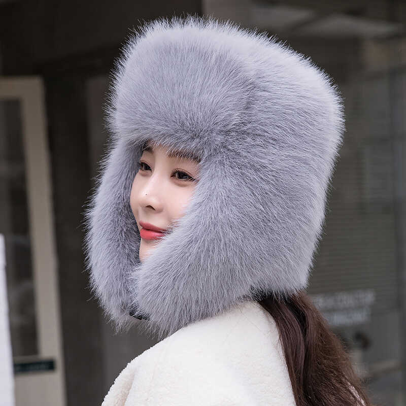 毛毛雷锋帽女加厚保暖防风帽仿皮草狐狸毛风雪帽护耳帽子男冬季
