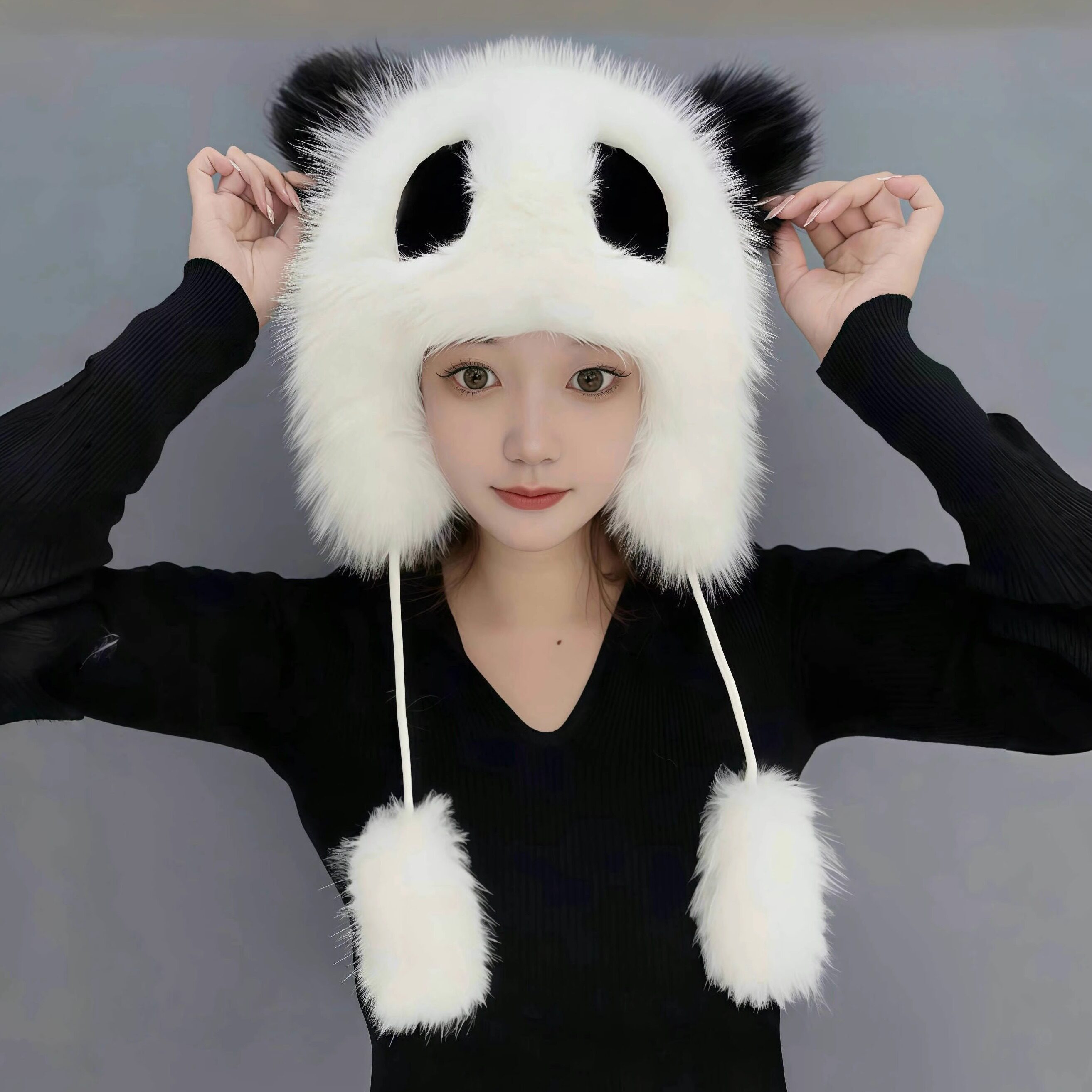 帽子冬季女2024新款可爱小熊毛绒加厚保暖护耳帽防寒骑行雷锋帽潮