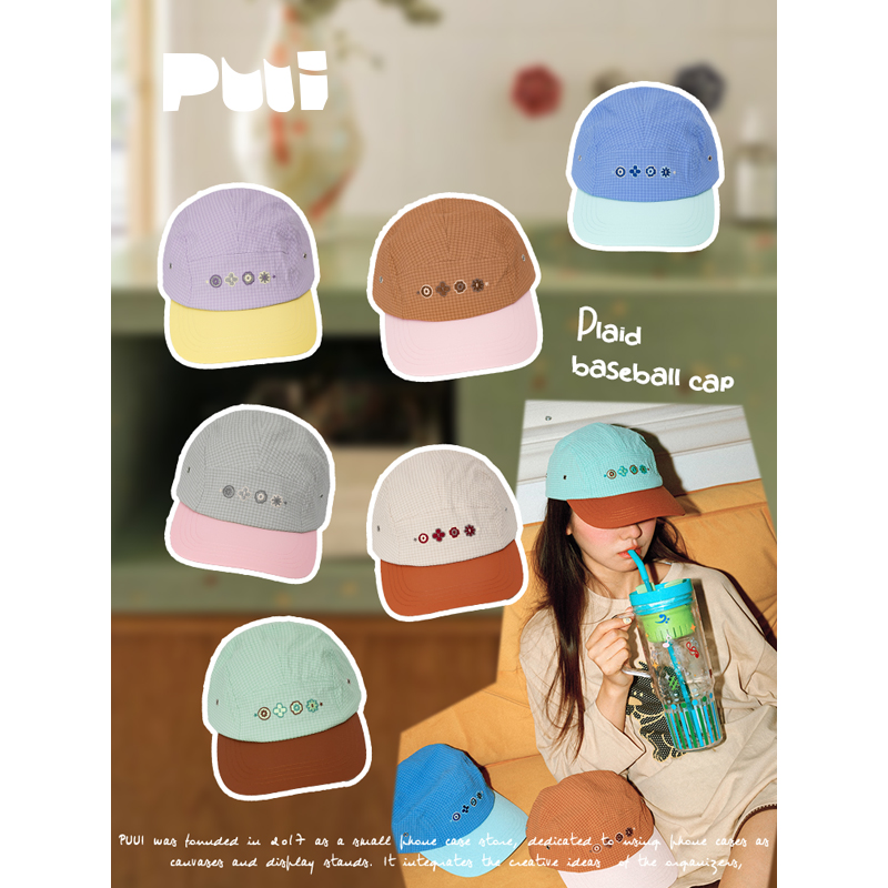 Puui原创2025格纹鸭舌帽韩版潮帽秋冬百搭女款棒球帽鸭舌帽ins风