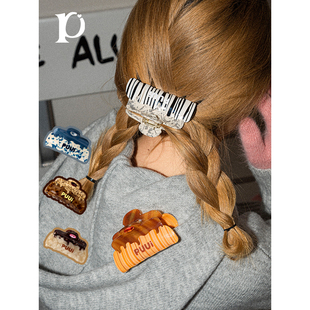 puui原创生活发饰抓夹高级感简约条纹醋酸盘发夹ins 白鹿同款