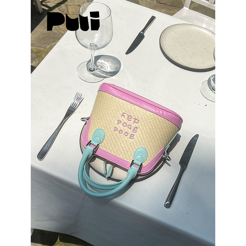 puui原创生活草编包可爱小众度假ins风编织手提包质感可斜挎包包
