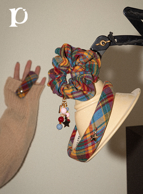 【明星同款】puui原创新年头饰秋冬格纹发夹圣诞发圈发箍ins发饰