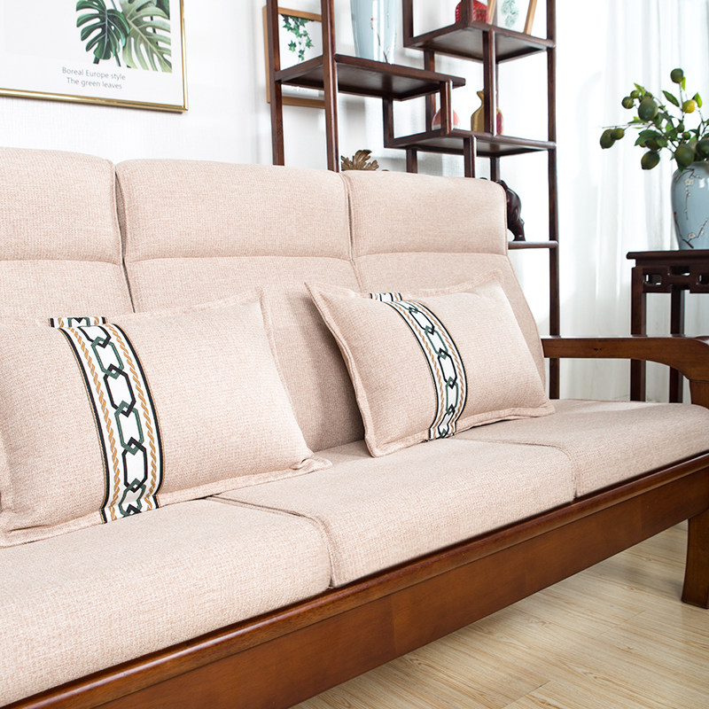 虎啸新款麻布木沙发坐垫带靠背春秋椅垫加厚防滑三防可拆洗防猫抓