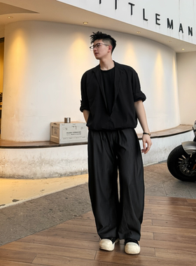 STYLAZE「老钱风 双褶皱」美式复古高级垂感弯刀西裤男女慵懒长裤