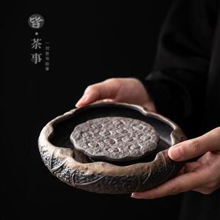功夫茶具茶道干泡盘陶瓷养壶垫隔热垫子茶盘托盘 家用粗陶壶承中式