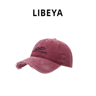 LIBEYA美式复古做旧破洞牛仔棒球帽男女春季街头潮流大头围鸭舌帽