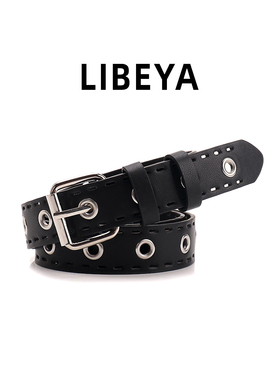 ALIBEYA复古朋克铆钉皮带女黑色金属扣腰带y2k装饰配饰免打孔裤带