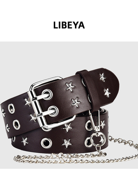 欧美街头星星铆钉双排针扣宽腰带男女款牛仔裤配饰皮带朋克风裤带