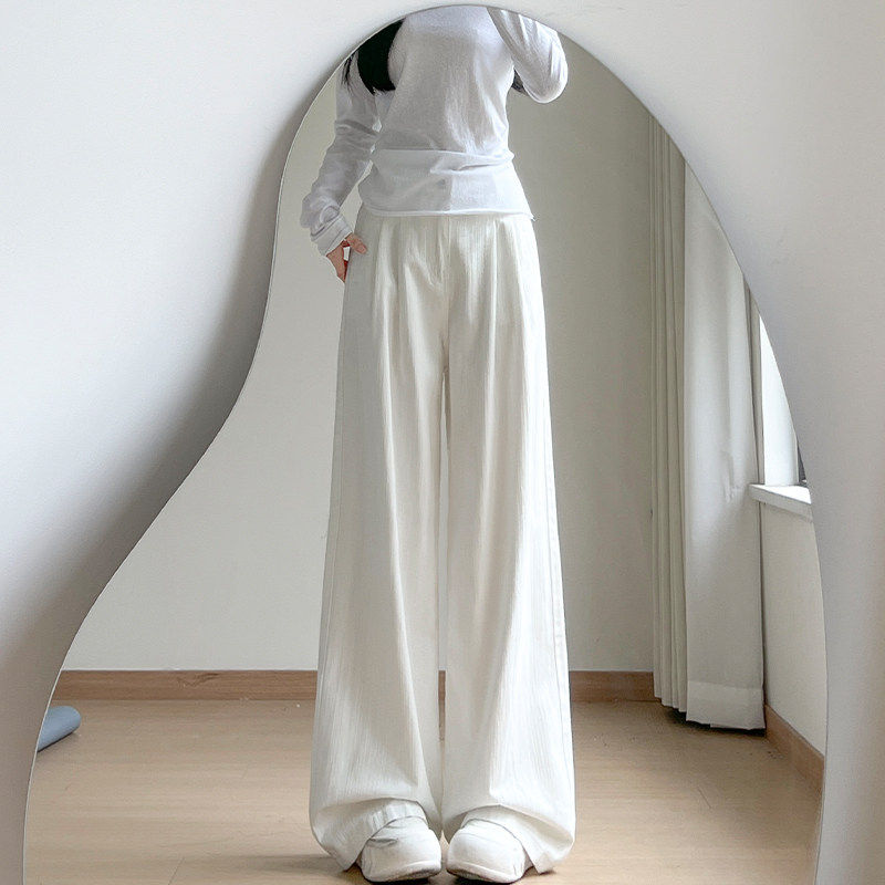 白色棉麻西装阔腿休闲裤女夏季薄款小个子高腰显瘦宽松垂感直筒裤
