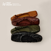 Murmure 手风琴褶蛋卷鞋 褶皱呼吸学 秋季 新款 水洗马皮单鞋 女