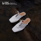 Murmure 褶皱气质小皮鞋 夏季 新款 系带平底半拖鞋 气质女鞋