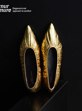 Le' Murmure 春秋季新款尖头褶皱浅口单鞋平底皮鞋时尚女鞋xhbb