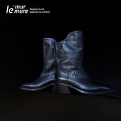 曲面中筒靴真皮女靴西部牛仔风增高靴子 新款 Murmure 冬季