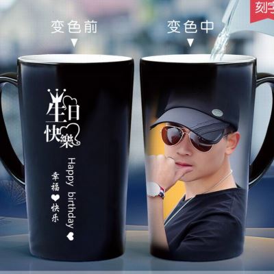 新款定制可以放照片的神奇遇热变色杯子创意水杯定做印相片带盖子