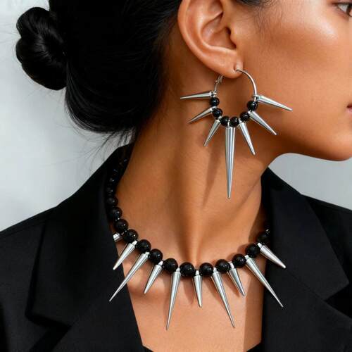 欧美哥特风铆钉耳钉项链女个性朋克街头嘻哈串珠颈链choker