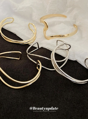 跨境冷淡风交叉波浪手镯欧美新款