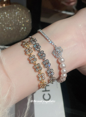 法式锆石花朵珍珠手链精致优雅小