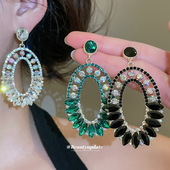 银针镶钻镂空椭圆形耳钉欧美复古宫廷风耳坠耳环轻奢高级感耳饰女