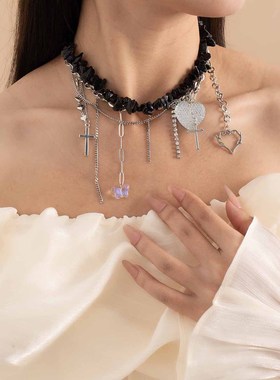 甜酷超闪重工气质锁骨链女黑色碎