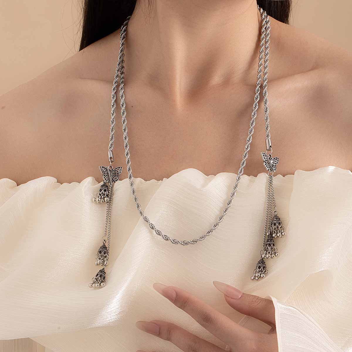 复古辣妹做旧长款项链法式冷淡风