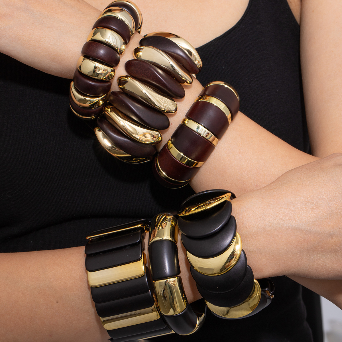 跨境轻奢金属风亮面夸张手环女欧