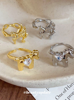 本命年锆石小马开口戒指小众高级