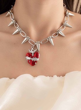 暗黑系列朋克风金属柳钉锁骨链红