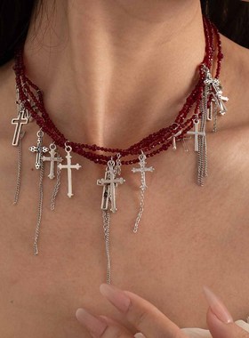 欧美新款嘻哈风颈链复古十字架流