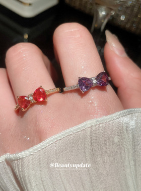 韩系锆石蝴蝶结开口戒指精致甜美