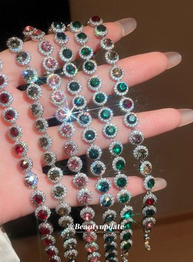 超闪锆石几何圆形吊坠手链时尚简