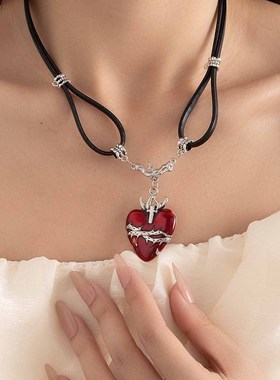 甜酷辣妹风复古颈链气质红色荆棘