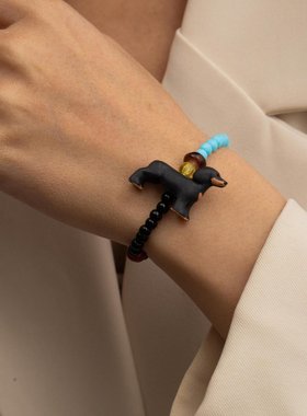 新款卡通可爱腊肠小狗串珠手链项