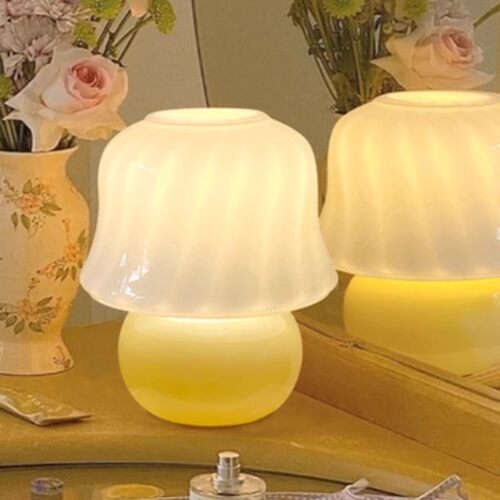 奶油蘑菇台灯中古法式网红卧室床头温馨氛围客厅装饰手工琉璃灯具
