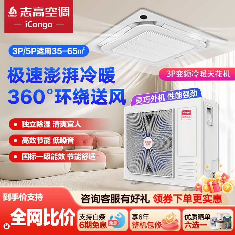 志高天花机中央吸顶空调一级能效风管机五3匹5匹6匹p吊顶商用天井