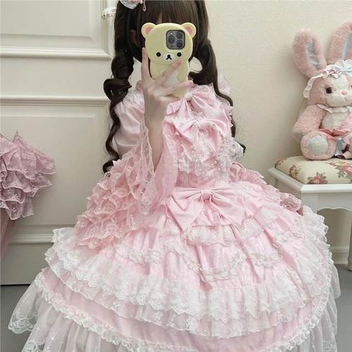 原创设计Lolita洋装华丽花嫁jsk吊带连衣裙女