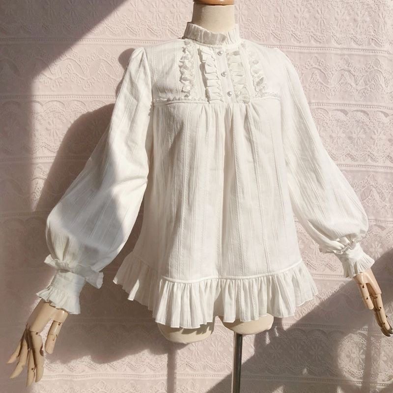 洛丽塔秋冬款长袖内搭Lolita加绒保暖打底衬衣女生棉质显瘦衬衫