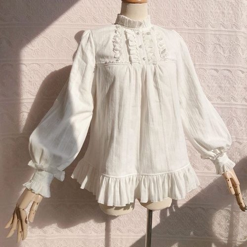 洛丽塔秋冬款长袖内搭Lolita加绒保暖打底衬衣女生棉质显瘦衬衫